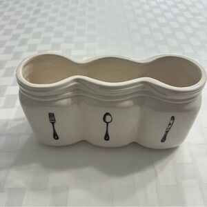 Ceramic Triple Utensil Holder in Cream color